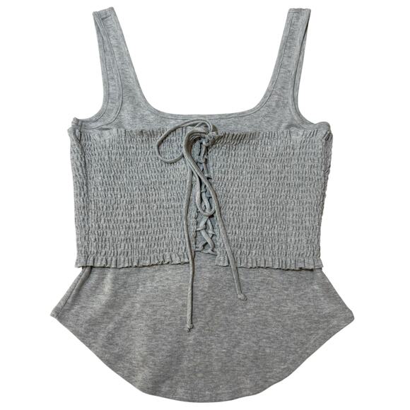 NEW Cinq a Sept Sabine Top Smocked Corset Waist Heather Gray - Size Small - Picture 1 of 8